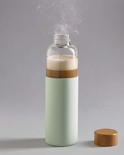 Borraccia in vetro con tappo in bambù e involucro in silicone 600 ml