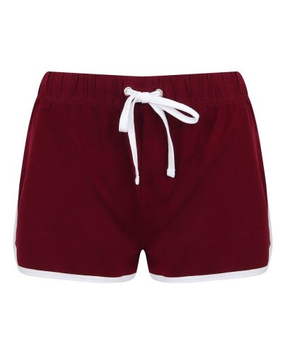 Ladies Retro Shorts Burgundy / White