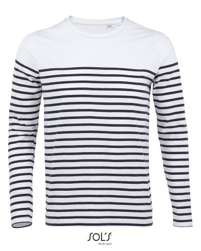 T-shirt uomo manica lunga rigata Matelot Bianco / Blu navy