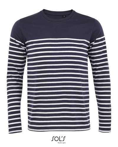 T-shirt uomo manica lunga rigata Matelot Blu Oltremare / Bianco