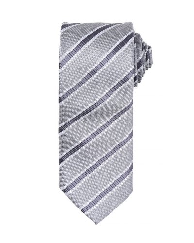 Waffle Stripe Tie Silver/dark grey