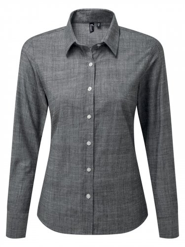 Women's Cotton Slub Chambray Long Sleeve Shirt Red