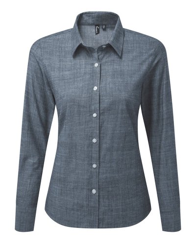 Women's Cotton Slub Chambray Long Sleeve Shirt Indigo