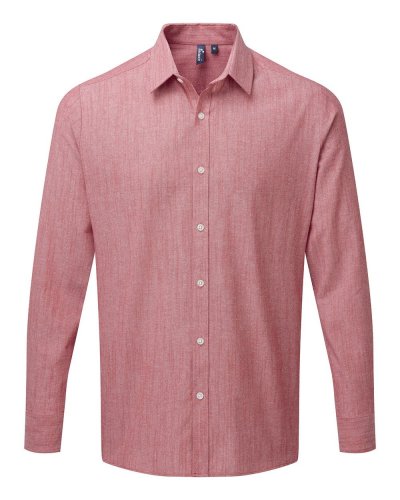 Men's Cotton Slub Chambray Long Sleeve Shirt Red