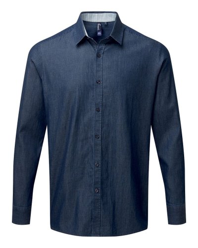 Men's Denim-Pindot Long Sleeve Shirt Indigo