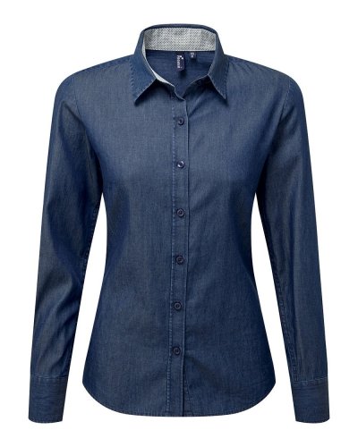 Women's Denim-Pindot Long Sleeve Shirt Indigo