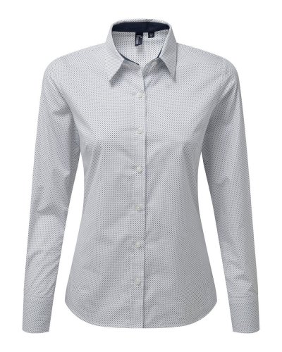 Women's Denim-Pindot Long Sleeve Shirt Dots