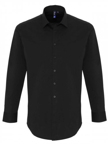 Men's Stretch Fit Cotton Poplin Long Sleeve Shirt Black