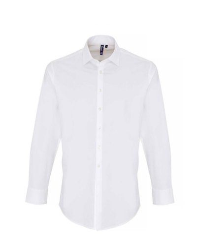 Men's Stretch Fit Cotton Poplin Long Sleeve Shirt White