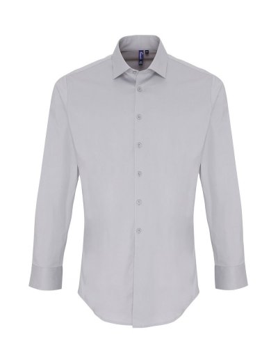 Men's Stretch Fit Cotton Poplin Long Sleeve Shirt Silver