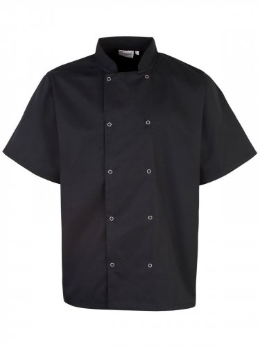 Studded Front Shorts Sleeve Chef's Jacket Black