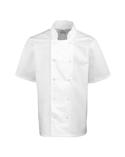 Studded Front Shorts Sleeve Chef's Jacket White