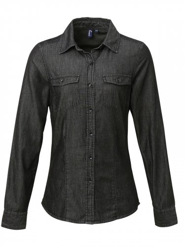 Camicia da donna con taschini sul petto Black denim