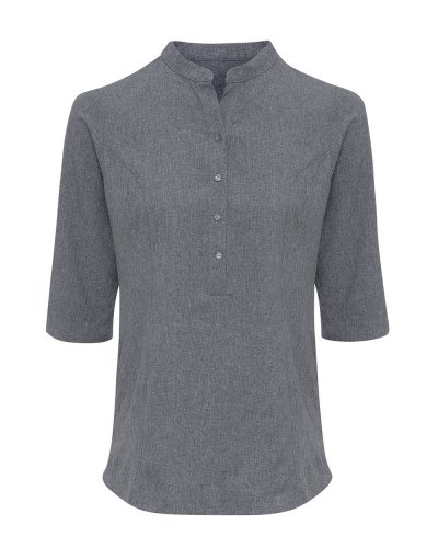 Verbena Linen Look Button Up Beauty Tunic Grey heather