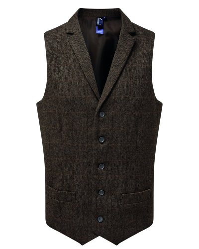 Menâs Herringbone Waistcoat Brown check