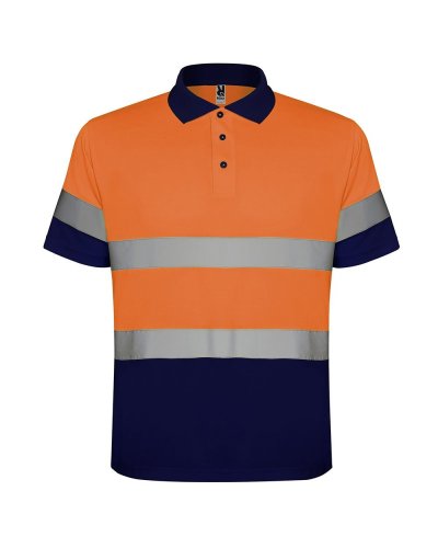 Polo tecnica maniche corte alta visibilità Polaris Blu navy/Arancio fluo