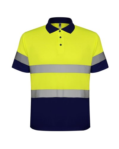 Polo tecnica maniche corte alta visibilità Polaris Blu Navy/Giallo Fluo