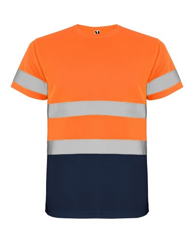 Maglia tecnica maniche corte alta visibilità Delta Blu navy/Arancio fluo