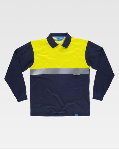Polo antibatterica Maniche lunghe alta visibilità NAVY / YELLOW