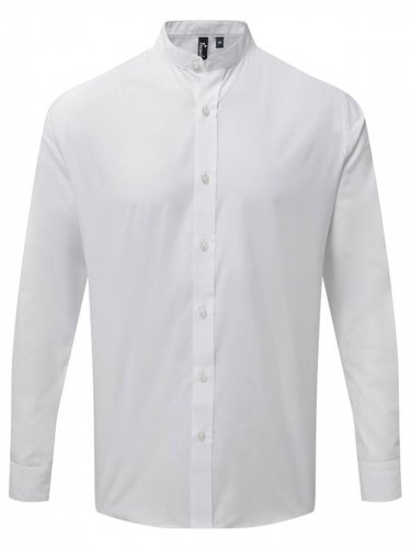 Banded Collar 'Grandad' Long Sleeve Shirt White