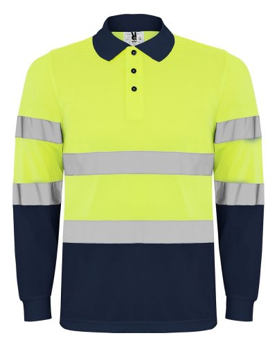 Polo tecnica alta visibilità Polaris Blu Navy/Giallo Fluo