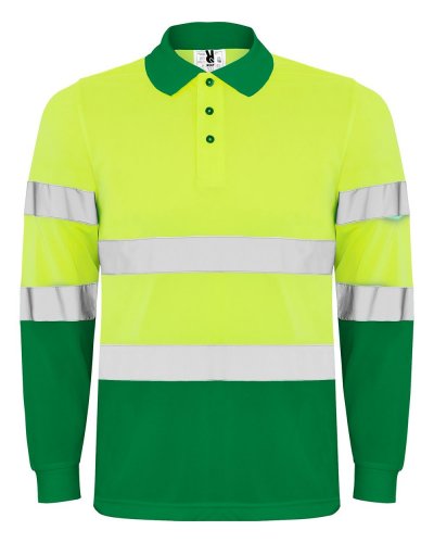 Polo tecnica alta visibilità Polaris Verde Giardino/Giallo Fluo