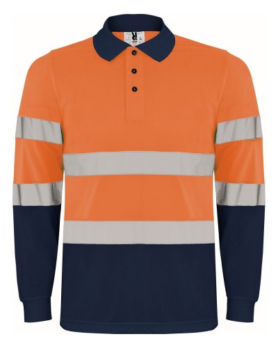 Polo tecnica alta visibilità Polaris Blu navy/Arancio fluo