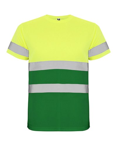 Maglia tecnica maniche corte alta visibilità Delta Verde Giardino/Giallo Fluo