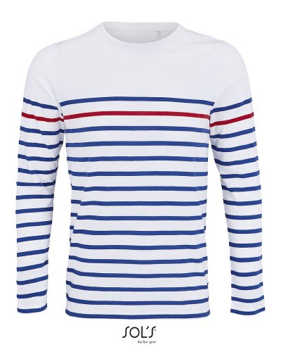 T-shirt donna manica lunga rigata Matelot Bianco/Blu royal/Rosso