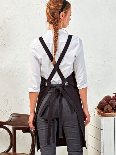 Premier Grembiule Barista Bib Cotone, Tasche, Bretelle, Nero