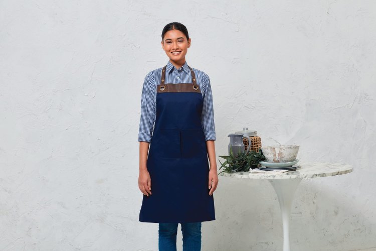 Espresso Bib Grembiule Unisex Marrone con Collo in Finta Pelle