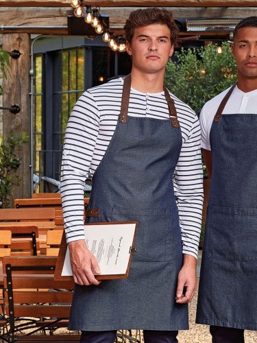 Annex Grembiule Oxford Bib in cotone con inserti ecopelle nero