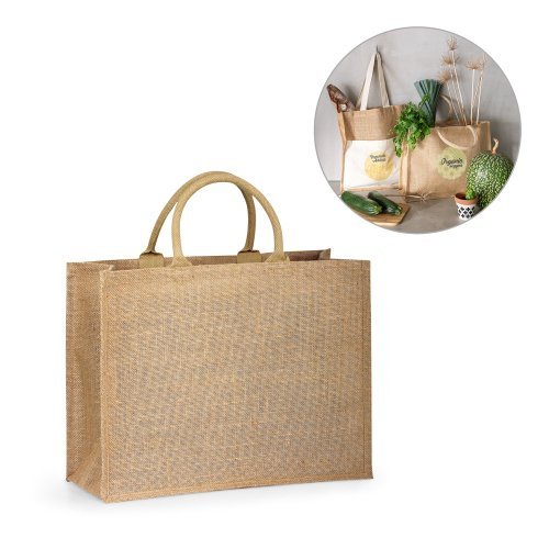 Shanti Borsa Shopper in Juta Naturale con Manici Rigidi 43x34x17,5