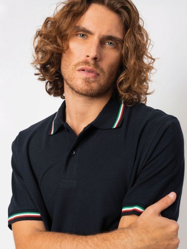 Polo Tricolor Italy B&C, 100% Baumwolle, Kurzarm, klassische Passform