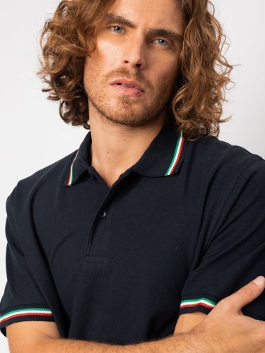 Polo Tricolor Italy B&C, 100% Baumwolle, Kurzarm, klassische Passform