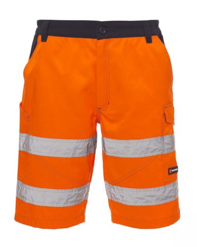Bermuda uomo alta visibilità con bande riflettenti Arancio Fluo/Blu Nav