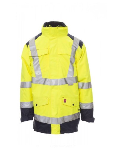 Parka bicolore quattro usi in alta visibilità Hisafe Giallo Fluo/Blu Navy