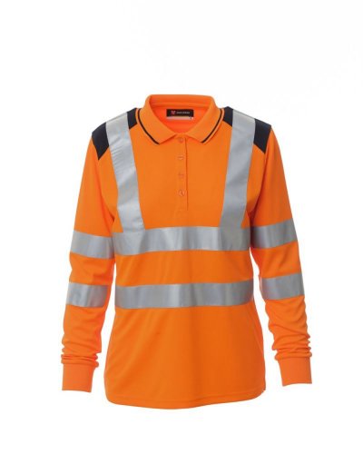Polo bicolore da donna a manica lunga Guard+Winter Lady Arancio Fluo/Blu Nav