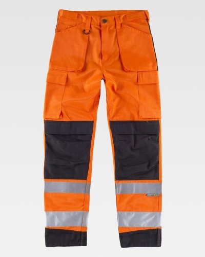 Pantalone dritto multitasche alta visibilità ORANGE / BLACK