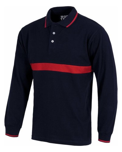 Polo manica lunga banda bicolore NAVY / RED