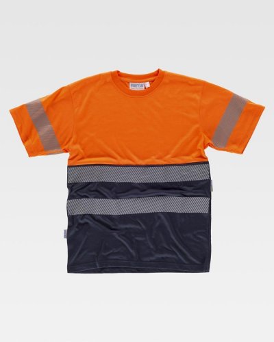 T-shirt bicolore manica corta con bande rifrangenti Arancione / Navy