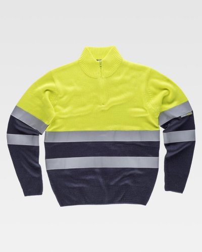 Maglia collo alto mezza zip bicolore
