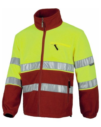 Pile zip lunga bicolore certificato alta visibilità Rosso / Giallo