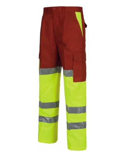 Pantalone bicolore certificato alta visibilità fondo dritto Rosso / Giallo