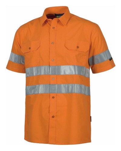Camicia a manica corta con taschino e bande rifrangenti ORANGE