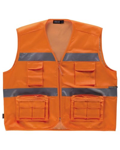 Gilet multitasche alta visibilità con bande riflettenti ORANGE FLUO