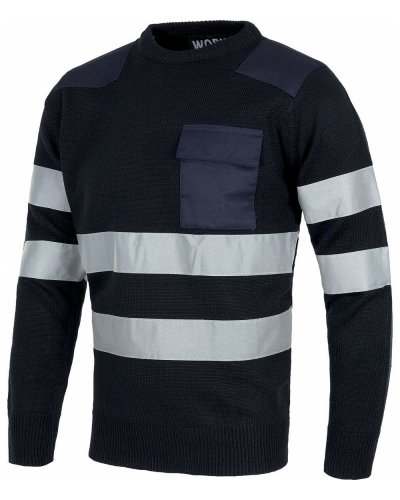 Maglione a girocollo in punto grosso con bande riflettente NAVY