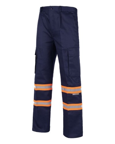 Pantalone diritto con bande riflettente-fluorescente NAVY / ORANGE
