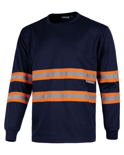 T-shirt manica lunga bande rifrangenti NAVY / ORANGE