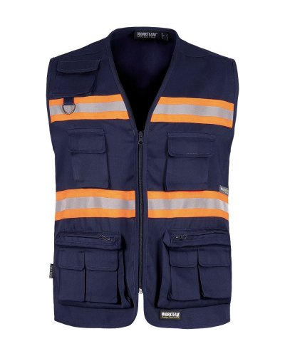 Gilet estivo con bande riflettente-fluorescente NAVY / ORANGE